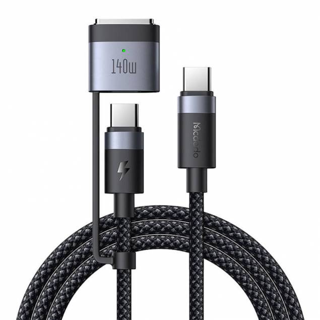 2-in-1 USB-C to USB-C and Magsafe 3 PD fast charging woven cable - 140W - 2m